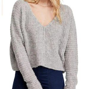 NWT Free People Moonbeam Alpaca Blend Oversized Cropped Gray Sweater size M